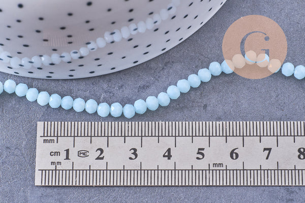 Perles rondelles cristal bleu ciel facette 4x3mm, fil de 41cm x1 (G10614)