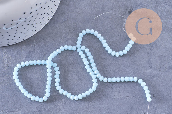 Perles rondelles cristal bleu ciel facette 4x3mm, fil de 41cm x1 (G10614)