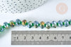 Perles rondelles verre facettée vert irisé 10x8mm, cristal, le fil de 53cm (G7454)