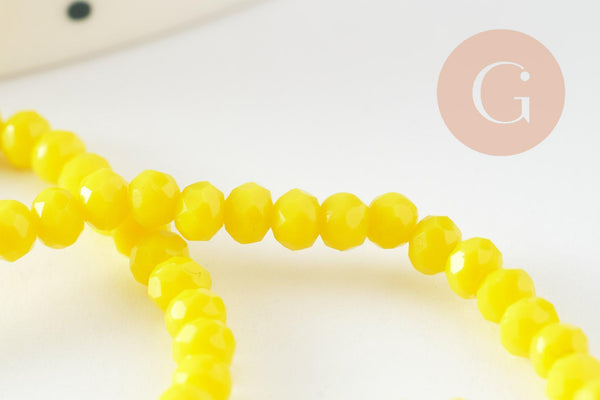 Perles rondelles verre opaque facettées jaune 3x2mm, bijoux cristal, bijou fantaisie DIY, fil de 39cm, x1 G8256