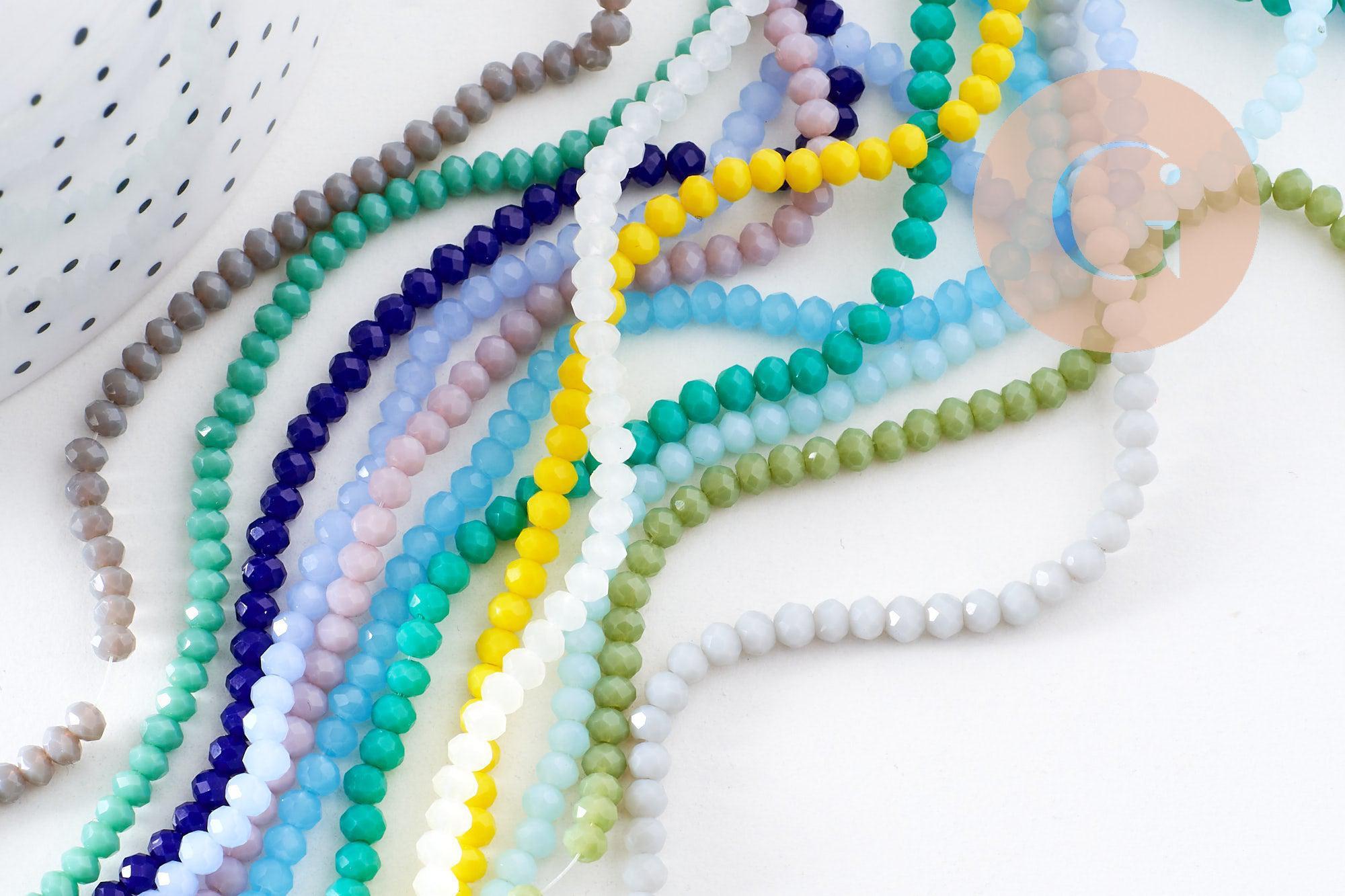 Perles rondelles verre transparente facettées 3.5x2.5mm, x1 fil de 32cm (G8262)