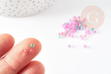 Perles rondes de rocaille verre transparent arc-en-ciel 3~3.5mm, x10gr