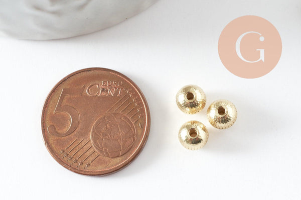 Perles rondes en zamac doré strié 5mm, intercalaires sans nickel, x20 G9543