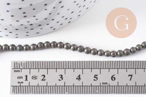 Perles rondes pyrite naturelle 4mm grade A, x1 fil de 39cm (G1539)