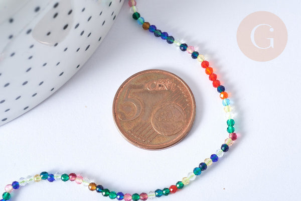 Perles rondes verre multicolore 2mm, perle verre, création bijoux cristal, fil de 38cm, x1 (G7951)