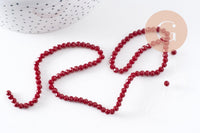 Perles toupies bordeau cristal rouge 4x3mm,Perle verre facette,perle bicone,fil de 40 cm, x1 (G2137)
