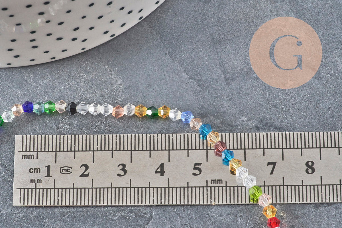 Perles toupies cristal à facette multicolore 3.8x3mm, x1 fil de 32.5cm (G11344)-Perles-Gingerlily Perles