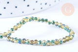 Perles toupies cristal bicolore jaune vert irisé 3.5x2.5mm,Perle verre facette, fil 25.4cm x1 (G6761)