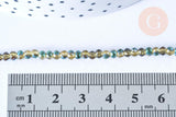 Perles toupies cristal bicolore jaune vert irisé 3.5x2.5mm,Perle verre facette, fil 25.4cm x1 (G6761)