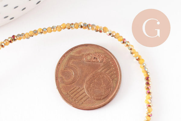 Perles toupies cristal jaune irisé, perles bijoux, perle cristal, Perle verre facette,fil de 26cm, 2mm, x1 (G4506)