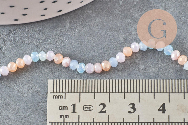 Perles toupies cristal multicolore pastel irisé 3.5x3mm, perle cristal verre facette,fil de 40cm, x1 (G6172)