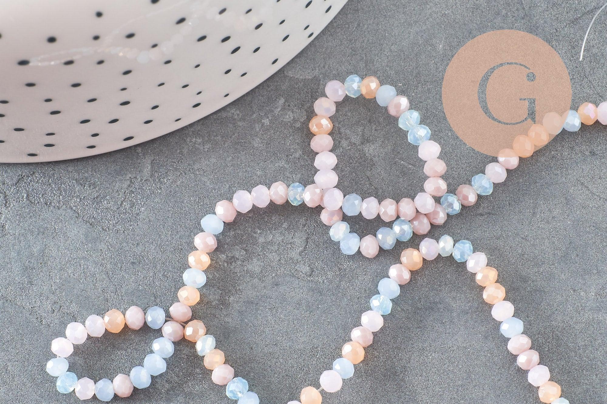 Perles toupies cristal multicolore pastel irisé 3.5x3mm, perle cristal verre facette,fil de 40cm, x1 (G6172)