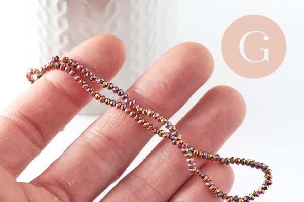 Perles toupies cristal rouge irisé métallisé 3x2mm, perles création bijoux, fil de 33cm x1 (G8106)