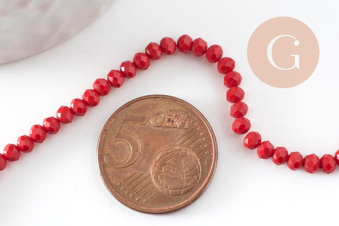 Perles toupies rouge foncé, perle cristal, perles rouge vif, verre facette,perle bicone,fil de35 cm x1 (G0613)