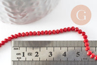 Perles toupies rouge foncé, perle cristal, perles rouge vif, verre facette,perle bicone,fil de35 cm x1 (G0613)