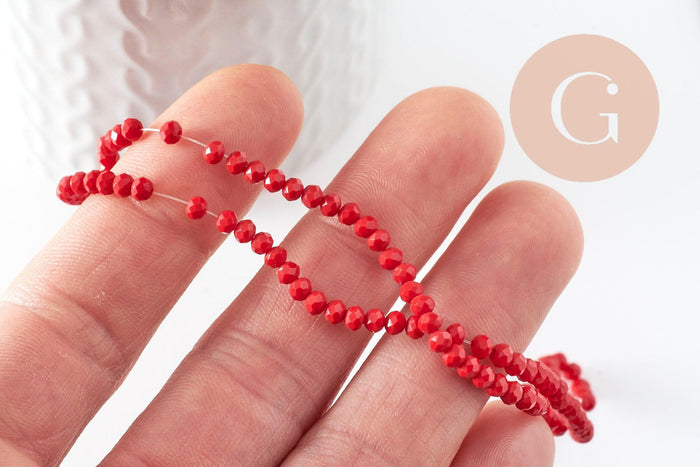 Perles toupies rouge foncé, perle cristal, perles rouge vif, verre facette,perle bicone,fil de35 cm x1 (G0613)
