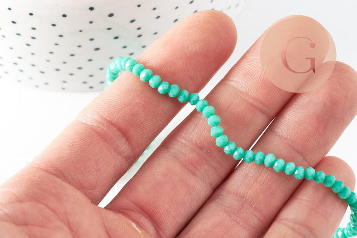Perles toupies vert émeraude, perles bijoux, cristal vert, verre facette, fil de 42cm, 3mm, x1 (G3908)