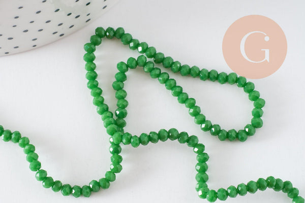 Perles toupies vert émeraude, perles bijoux, fourniture créative, Perle verre facette,fil de 36cm, 3mm x1 (G5376)