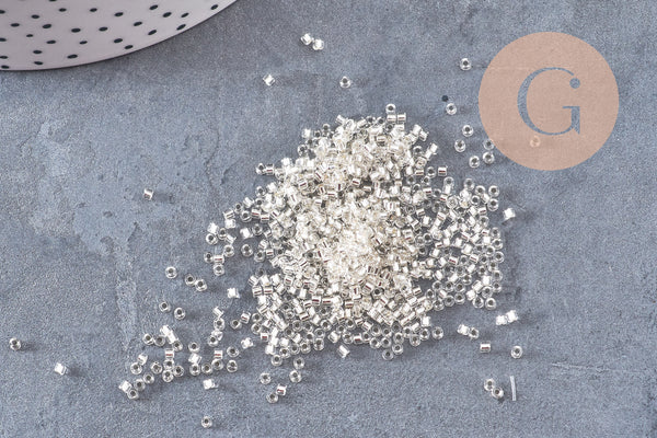 Perles tube blanc argent façon Delica miyuki, x1 Sachet 8g (G10909)