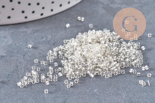 Perles tube blanc argent façon Delica miyuki, x1 Sachet 8g (G10909)