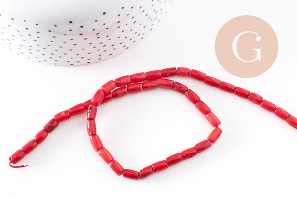 Perles tube corail en bambou de mer (imitation corail), corail teinté, 5x8mm,le fil de 40cm x1 (G4137)