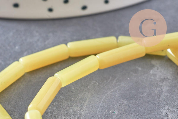 Perles tube jade naturel jaune, perle pierre naturel,13mm, 30 perles, fil de 40cm, x1 (G4161)