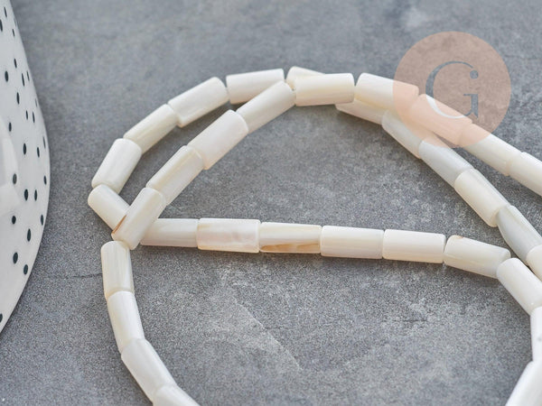 Perles tube nacre blanche 8x4mm, coquillage le fil de 38cm x1 G9042