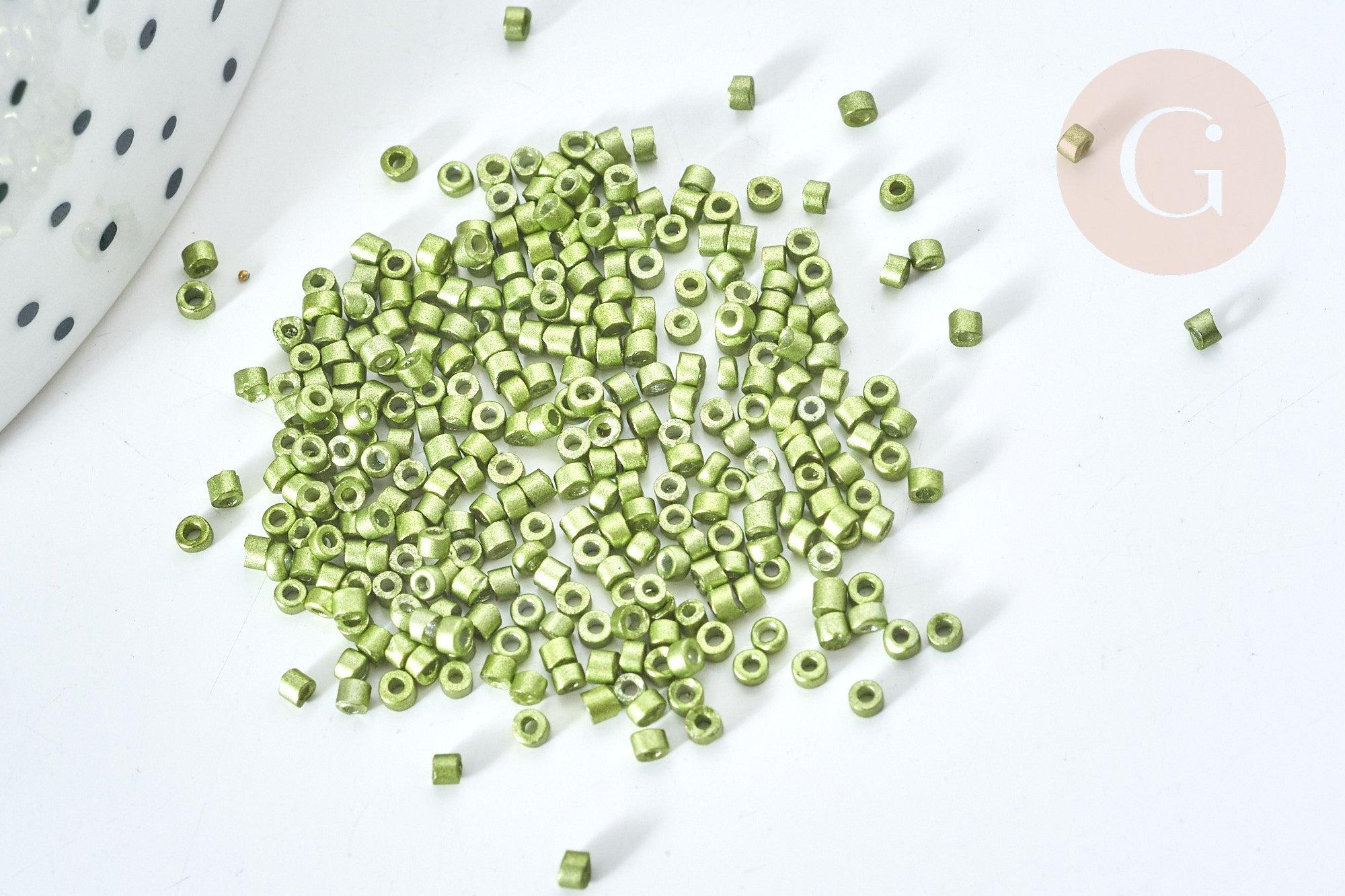 Perles tube verre vert métallisé mat façon Delica miyuki, x1 Sachet 8g (G7773)
