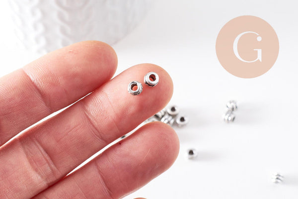 Perles tubes gravées argent vieilli, perles dorées, perles intercalaires, 5mm, x20 (G1306)