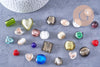 Perles verre murano formes et couleurs multiples, perles feuille argent, x10 (G0741)