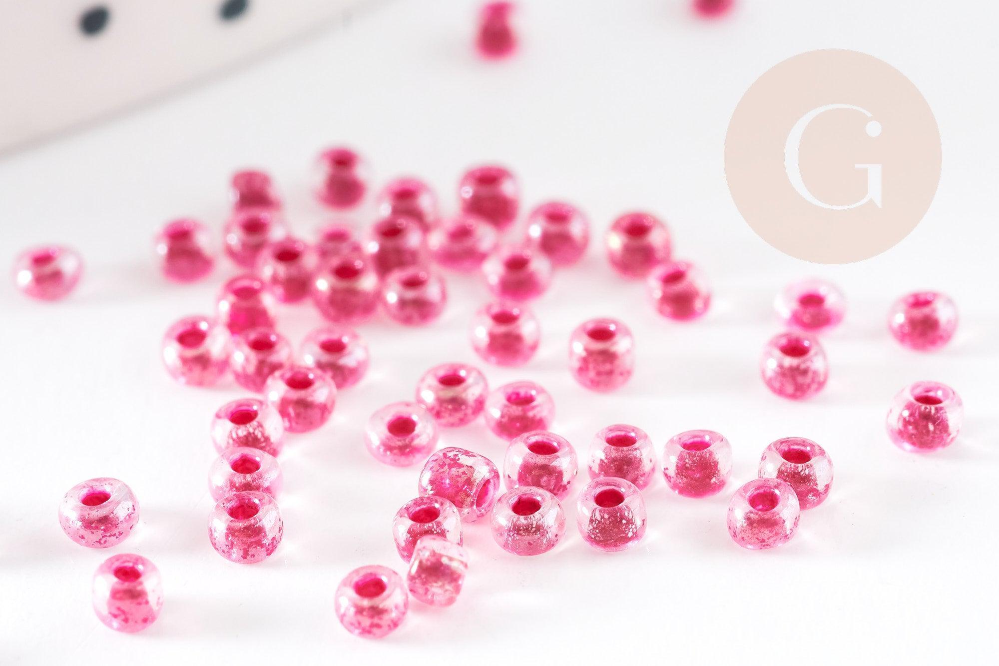 Petite perles de rocaille rose transparent 2.5mm, x 10gr (G2371)
