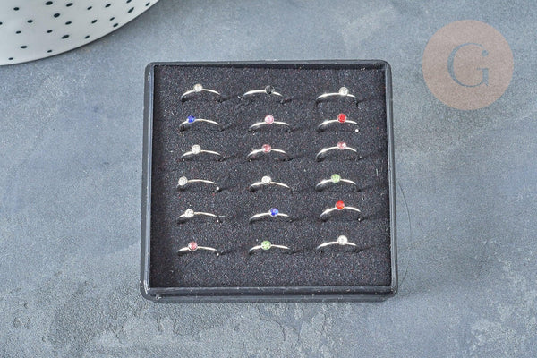 Piercing sans trou acier inoxydable 304 argenté strass 9mm, x1 (G8330)