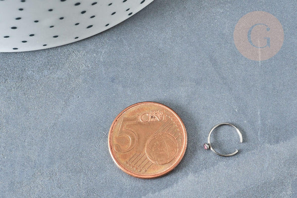 Piercing sans trou acier inoxydable 304 argenté strass 9mm, x1 (G8330)