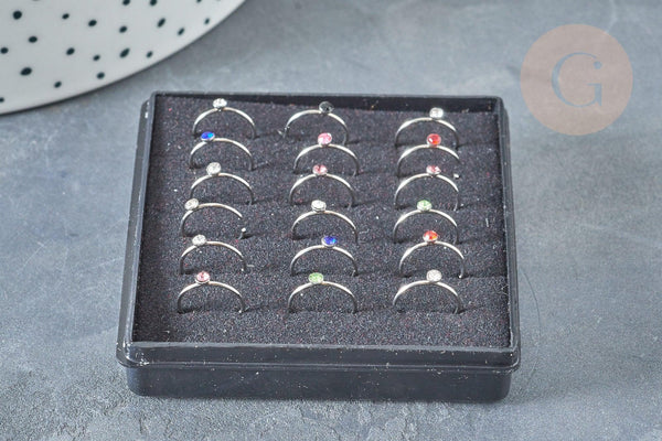 Piercing sans trou acier inoxydable 304 argenté strass 9mm, x1 (G8330)