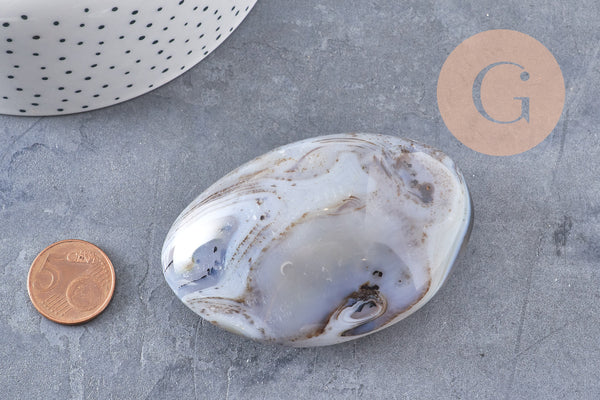 Pierre chalcédoine naturelle roulée, galet chalcédoine, pierre semi-precieuse,pierre grise naturelle, x1 (G5215)