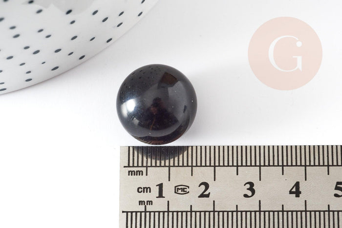Pierre ronde obsidienne noire non percée 17.5-18mm, x1 (G4378)