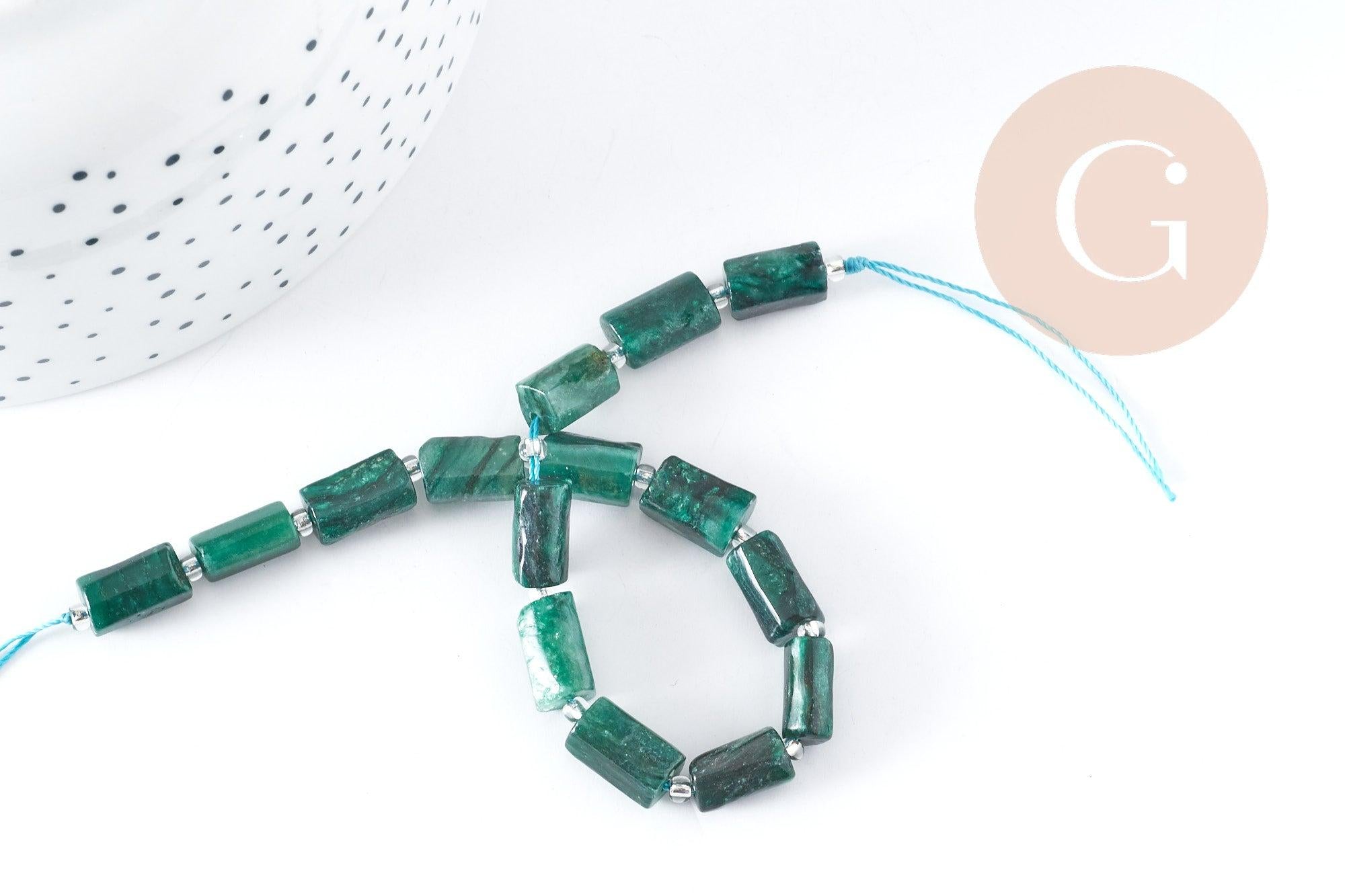 Pierres tube Quartz émeraude vert foncé 14mm, pierre naturelle, le fil de 18cm, x1(G9100)