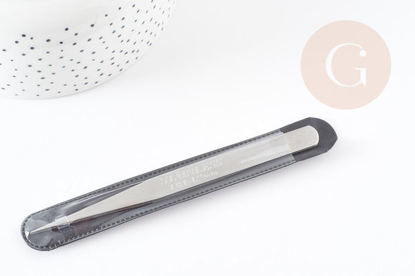 Pince brucelle fine acier platine 125mm, x1 (G1416)