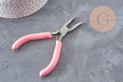 Alicates de punta fina para bisutería, acero, mango rosa, 11.5cm, x1 (G11062)