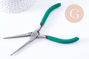 Alicates de punta plana para joyería, acero, soporte verde, 14,2 cm, x1 (G10650)
