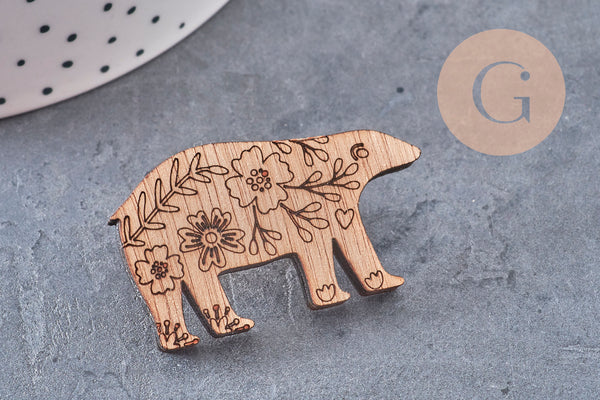 Pin’s Broche oiseau renard ours cœur bois 40mm, x1 (G11007)