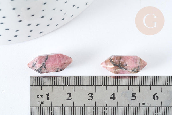 Pointe Rhodochrosite naturelle non percée 19~22mm, pointe double, pierre naturelle polie,bijoux lithothérapie, x1 G7531