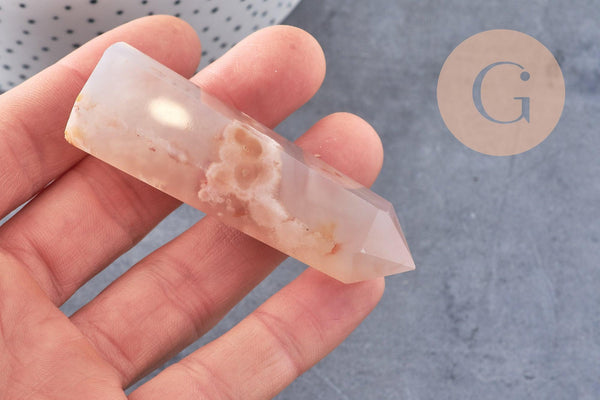 Pointe agate fleur naturelle roulée, agate fleur naturelle, pierre semi-precieuse, séance lithothérapie, x1 (G4863)