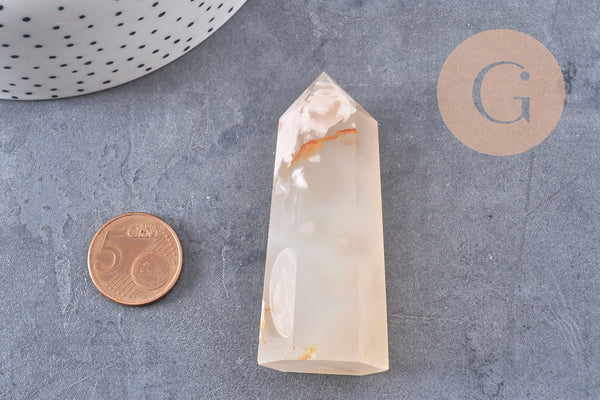 Pointe agate fleur naturelle roulée, agate fleur naturelle, pierre semi-precieuse, séance lithothérapie, x1 (G4864)