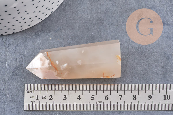 Pointe agate fleur naturelle roulée, agate fleur naturelle, pierre semi-precieuse, séance lithothérapie, x1 (G4864)