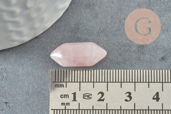 Pointe quartz rose naturel non percée 20mm, pointe double, pierre naturelle polie, création bijoux quartz lithothérapie, x1 G6367