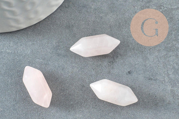 Pointe quartz rose naturel non percée 20mm, pointe double, pierre naturelle polie, création bijoux quartz lithothérapie, x1 G6367