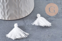 Pompon blanc coton 25-31mm, x5 (G1790)