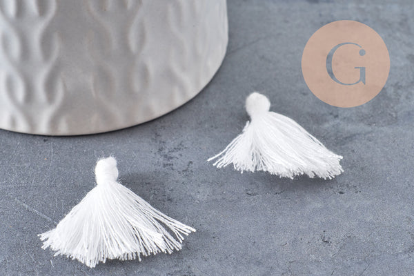 Pompon blanc coton 25-31mm, x5 (G1790)