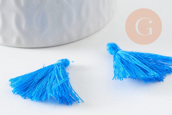 Pompon bleu canard coton 31mm, x5 (G1589)